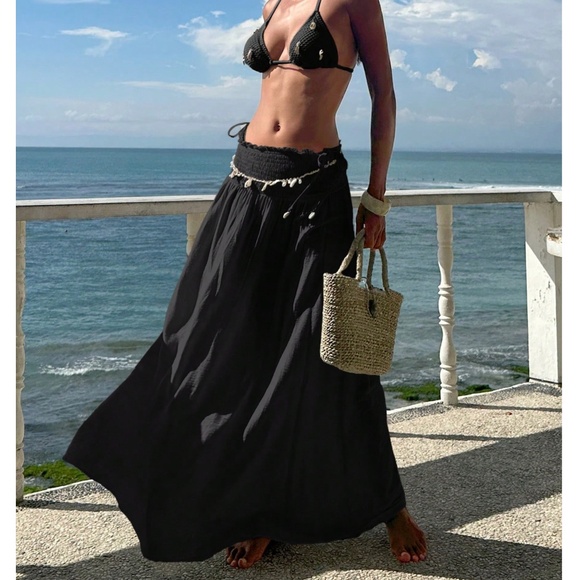 Solid High Waisted A-line Minimalist Maxi Skirt  
 - Picture 1 of 10